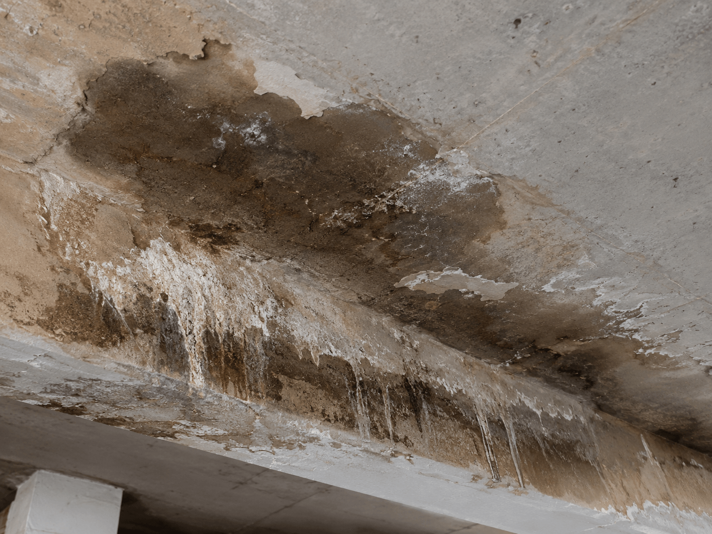 Infiltrações e eflorescências de sais em laje de concreto